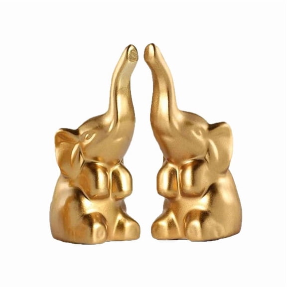 WYZCTTD Gold Elephant Statues Set of 2 Lucky Elephant Figurines Resin Animal Sculptures for Home Office Living Room Decor Upward Trunk Good Luck Gift