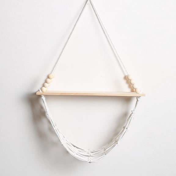 WYZCTTD Macrame Hanging Wall Shelf with Wooden Beads, Boho Floating Ledge Toy Storage Hammock