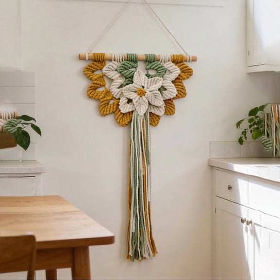WYZCTTD Macrame Wall Hanging Flower Boho Cotton Rope Tassel Tapestry Handmade Floral Wall Art for Living Room Bedroom Nursery Decor (11.8 x 27.5")