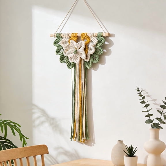 WYZCTTD Macrame Wall Hanging Flower Boho Cotton Rope Tassel Tapestry Handmade Floral Wall Art for Living Room Bedroom Nursery Decor (11.8 x 27.5")