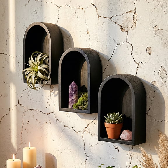 WYZCTTD Wooden Arch Wall Shelf Set, Small Floating Display Niche, 3 Pack