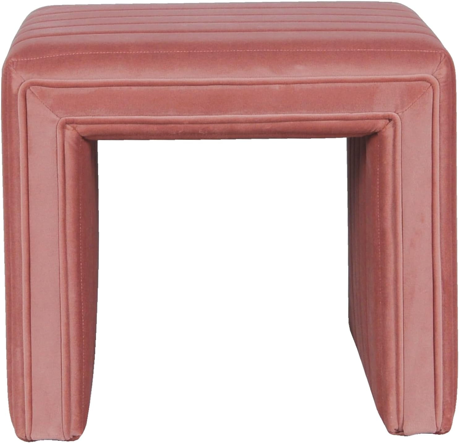 Velvet Tufted Rectangular Footstool in Blush Pink