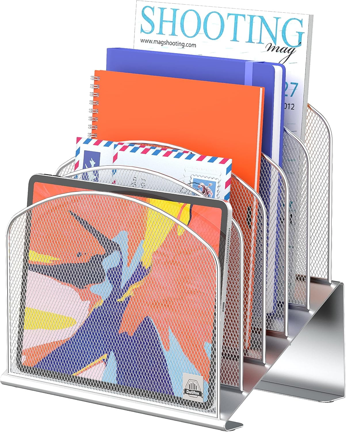 5-Compartment Desktop File Organizer – Inclined Step Sorter For Mail, Invoices, Letters, Black