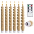 thumbnail image 1 of WYZworks 10" Flameless LED Taper Candles – Full Twisted Spiral – Sand Biege, Set of 6 – Remote, 2/4/6/8-Hr Timer (24-hr Memory), Bottom On/Off Button, Dimmable, Battery Operated, Flicker/Steady, 1 of 7