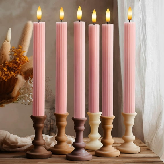 WYZworks 10" Fluted Ribbed LED Dusty Rose Grooved Pillar Candles, Remote & 24h Timer Memory, On/Off Switch - Flameless Dimmable Battery Operated w/Flicker Mode, Home Wedding Decor (6 Pack)