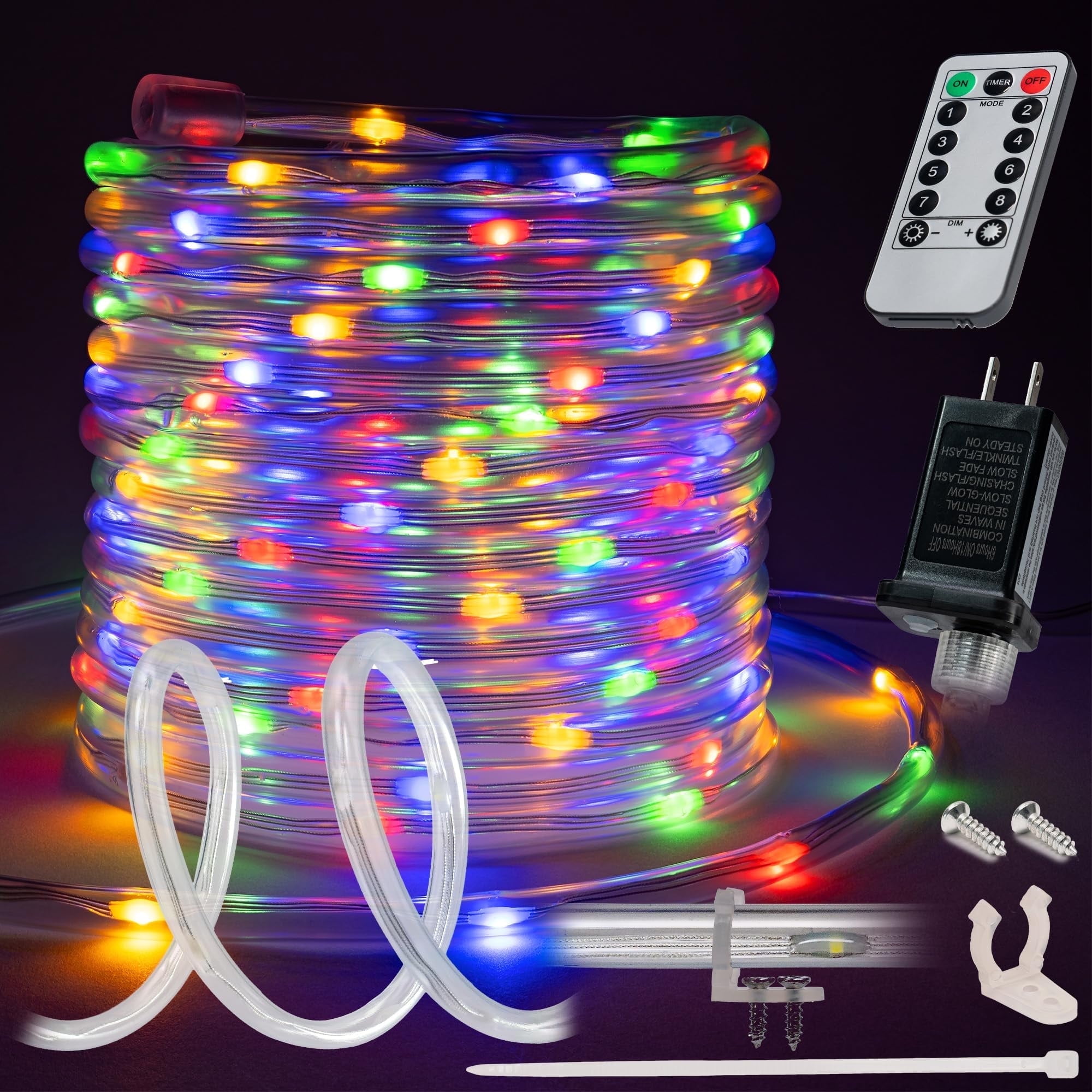 8-Mode LED Rope Light, Outdoor Waterproof Accent Lighting, Remote ...