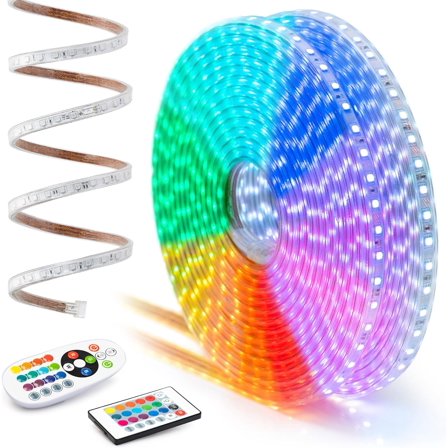 WYZworks 100ft LED Strip Lights, SMD 5050 Waterproof Outdoor Rope Lights, 16 Colors Multi Modes Dimmable with 2 Remotes, Heavy Duty Flexible Shell, ETL Certified