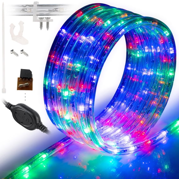 WYZworks 108LEDs, 10ft LED Rope Light, Connectable Waterproof Permanent Outdoor Clear PVC Tube, ETL Certified, Christmas Trees Holiday Decorative Landscape Backyard Patio Accent Lighting - Colorful