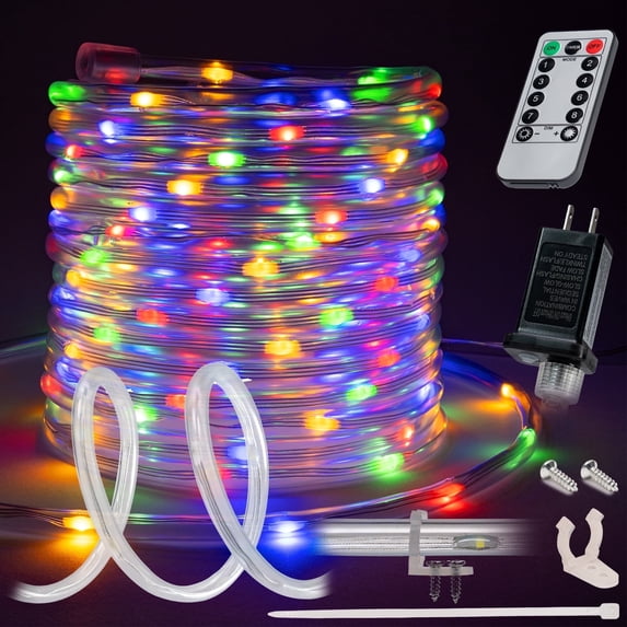 WYZworks 10ft Colorful LED Outside Rope Light - 8 Modes, Waterproof Permanent Outdoor Accent Lighting w/Remote, Flexible Clear Tube, ETL Certified, Exterior Christmas Patio Palm Tree Yard Ambient
