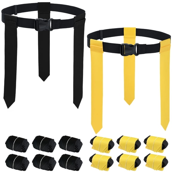 WYZworks 12 Player Adjustable Flag Football Youth/Adult Set, 3 Flags per Belt, Side Release Buckle, 36 Flags, 6 v 6 Set, Black & Yellow