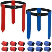 WYZworks 12 Player Adjustable Flag Football Youth/Adult Set, 3 Flags per Belt, Side Release Buckle, 36 Flags, 6 v 6 Set, Red & Blue