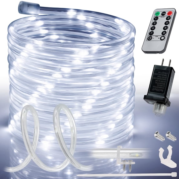 WYZworks 150ft Cool White LED Outside Rope Light - 8 Modes, Waterproof Permanent Outdoor Accent Lighting w/Remote, Flexible Clear Tube, ETL Certified, Exterior Christmas Patio Palm Tree Yard Ambient