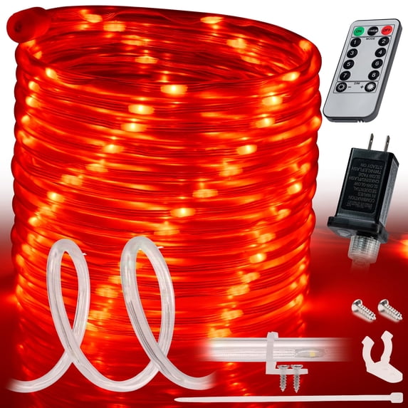 WYZworks 150ft Red LED Outside Rope Light - 8 Modes, Waterproof Permanent Outdoor Accent Lighting w/Remote, Flexible Clear Tube, ETL Certified, Exterior Christmas Patio Palm Tree Yard Ambient