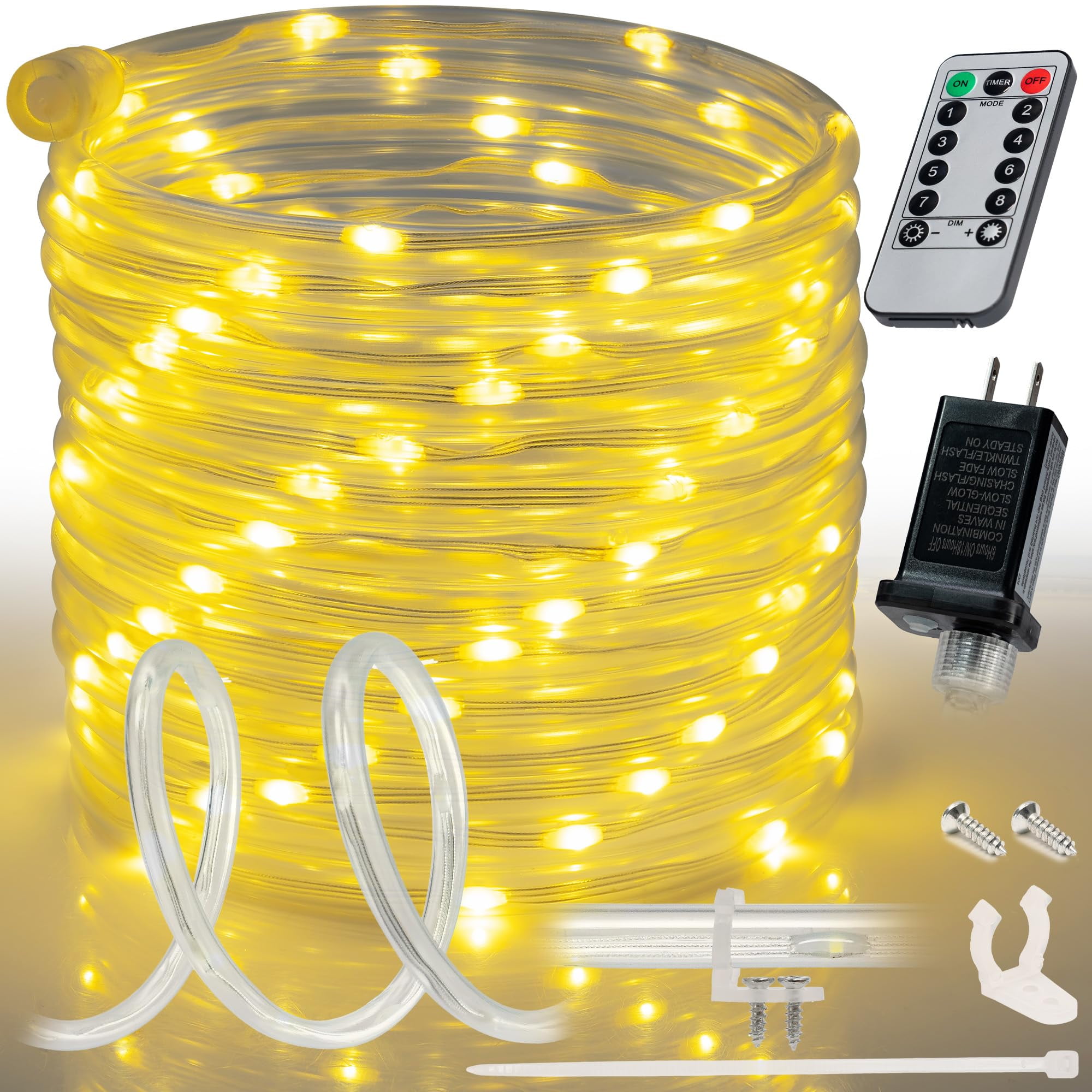 WYZworks 150ft Warm White LED Outside Rope Light - 8 Modes, Waterproof ...