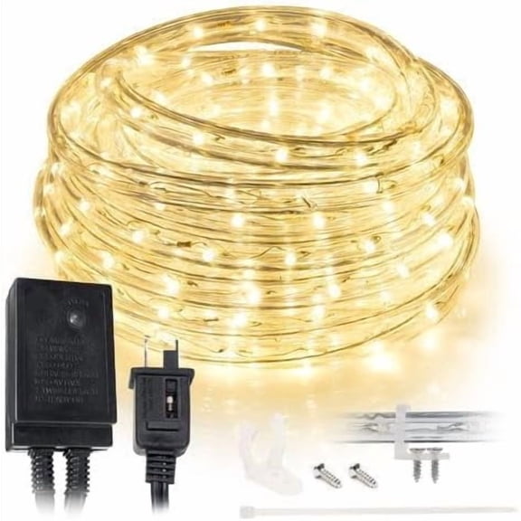 WYZworks 1656LEDs, 150ft LED 1/2” Warm White Rope Light w/ 8 Mode Controller, Flickering, Fading, Pulsing, Outdoor Waterproof Extendable PVC Tube, ETL Certified,Holiday Accent Lighting Backyard Patio