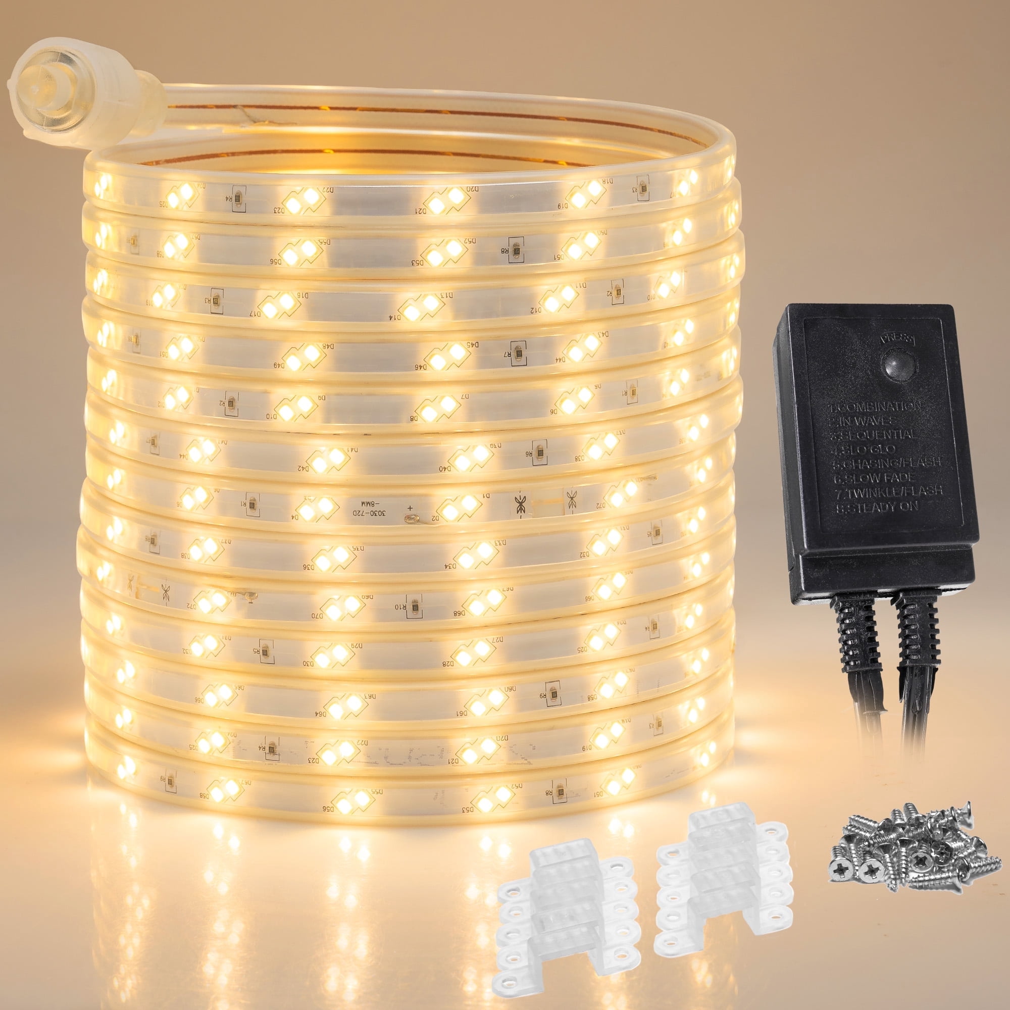 WYZworks 1860LEDs, 100ft Warm White 16-Mode Flat LED Outside Strip ...