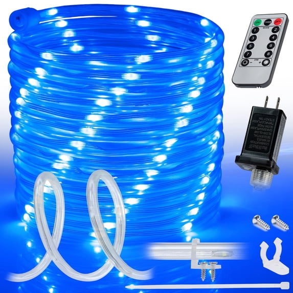 WYZworks 20ft Blue LED Rope Light - 8 Modes, Waterproof Outdoor Accent Lighting with Remote, Flexible Clear Tube, ETL Certified, Garden, Patio, Backyard, Holiday Christmas, Tree, Ambient Décor