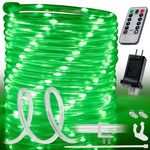WYZworks 25ft Green LED Outside Rope Light - 8 Modes, Waterproof Permanent Outdoor Accent Lighting w/Remote, Flexible Clear Tube, ETL Certified, Exterior Christmas Patio Palm Tree Yard Ambient