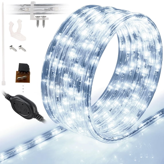 WYZworks 25ft LED Rope Lights, Permanent Outdoor Waterproof Connectable Flexible w/ Clear PVC Tube, ETL Certified, Festive Holiday Christmas Lighting Garden Accent Lounge Terrace Decor - Cool White
