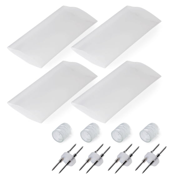 WYZworks 3/8” 2-Wire LED Rope Light Extension & Repair Kit – Includes Connector, Heat Shrink Sleeve & End Cap for Seamless LED Light Strand Repairs (4 Pack)