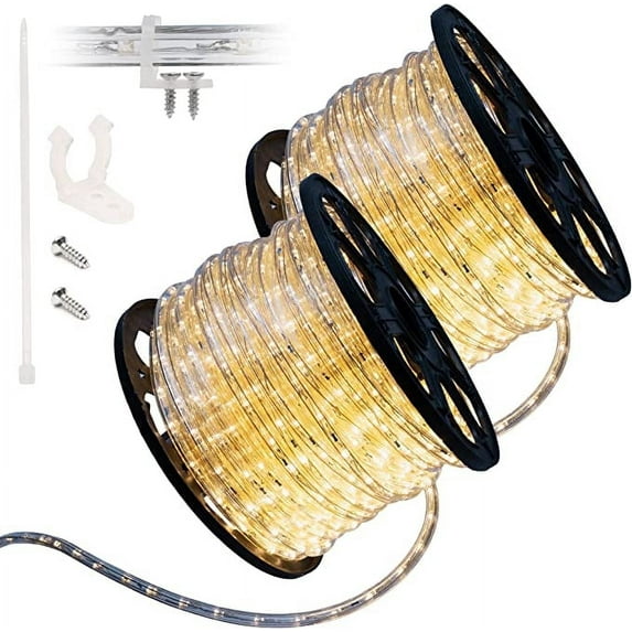 WYZworks 3312LEDs, 300ft LED Warm White Rope Light, Connectable Outdoor Permanent Waterproof Accent Exterior Lighting, Flexible Clear PVC, ETL Certified, Holiday, Backyard Patio, Home, Décor