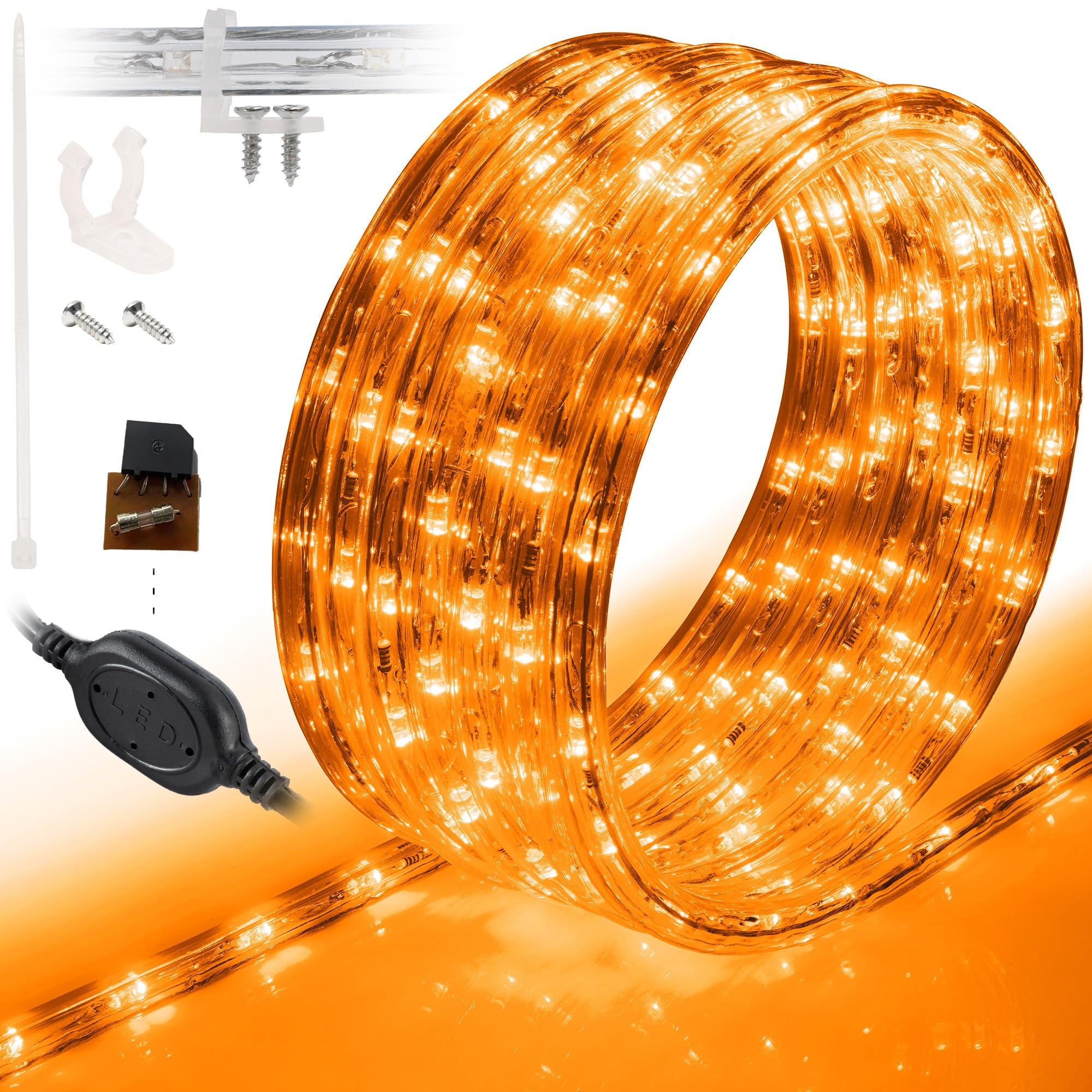 WYZworks 50 feet 3/8" Thick ORANGE Pre-Assembled LED Rope Lights with 25', 50', 100', 150' option - Christmas Holiday Decoration Lighting | UL Certified