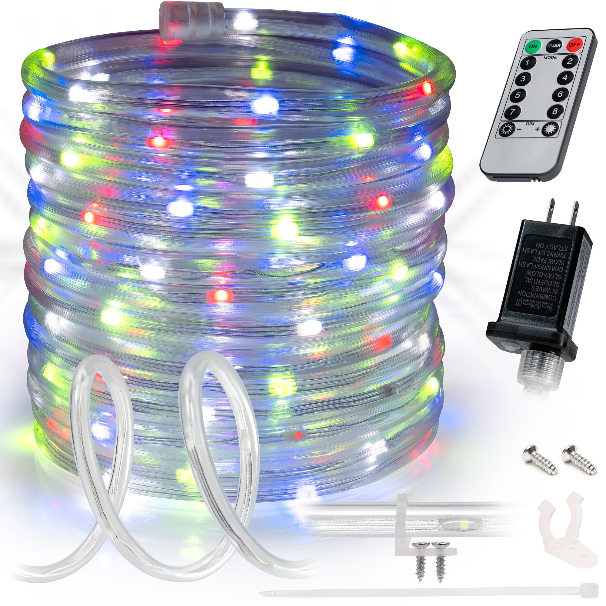 WYZworks 100ft Colorful 8-Mode LED Rope Light w/Remote Control, Outdoor  Waterproof Accent Lighting, ETL Certified Clear Flexible PVC Tube