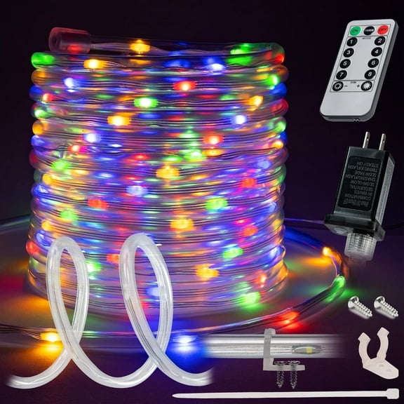 WYZworks 50ft Colorful LED Outside Rope Light - 8 Modes, Waterproof Permanent Outdoor Accent Lighting w/Remote, Flexible Clear Tube, ETL Certified, Exterior Christmas Patio Palm Tree Yard Ambient