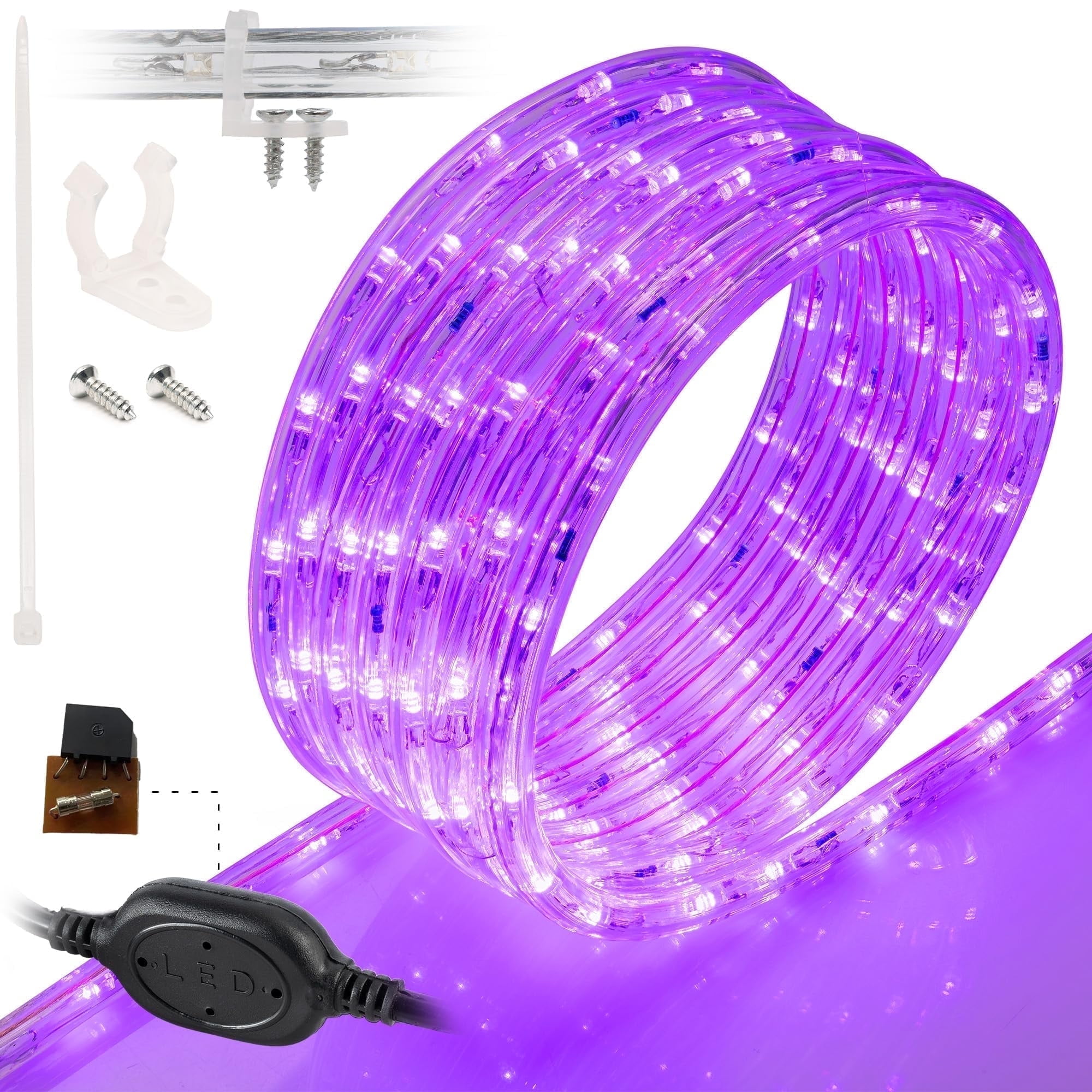 WYZworks 576LEDs, 50ft Purple LED Outside Rope Lights, Outdoor ETL Certified Waterproof Permanent 360 Degree Light Emitting, Flexible Tube, Connectable, Christmas Palm Tree Exterior Landscape