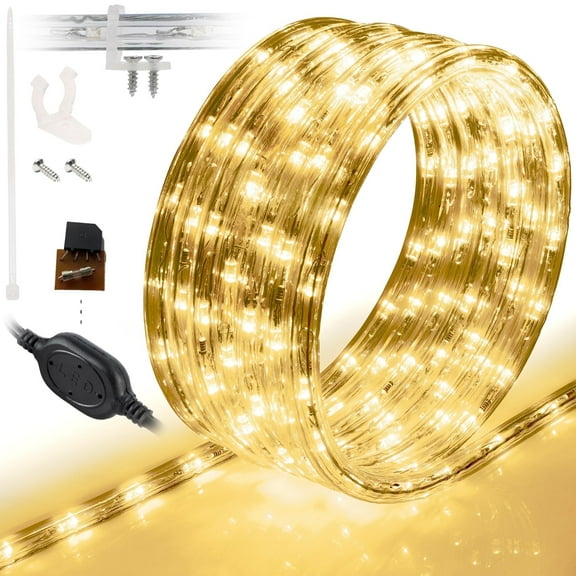 WYZworks 576LEDs 50ft Warm White LED Outside Rope Lights, Outdoor ETL Certified Waterproof Permanent 360 Degree Flexible Bend & Light Emitting, Connectable, Christmas Palm Tree Exterior Landscape