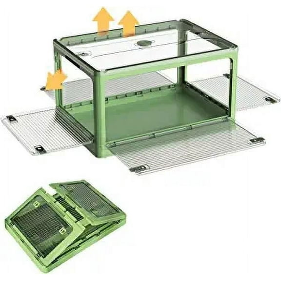 WYZworks Collapsible Storage Boxes with 5 sides Opening - Foldable Stackable Plastic Storage Box Tote w/Wheels Designed for Clothing, Snack Pantry, Toys, Side Latching Locks - 95L - Green