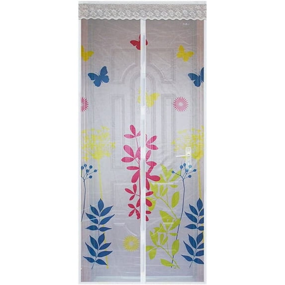 WYZworks (Floral Design) Magnetic Mesh Hands-Free Lace Screen Door (Various Designs Available)