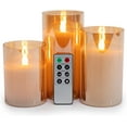 thumbnail image 1 of WYZworks LED Metallic Mirrored Tinted Gold Glass Flickering Dimmable Flameless Candles - Set of 3 with Remote Control, 1 of 10