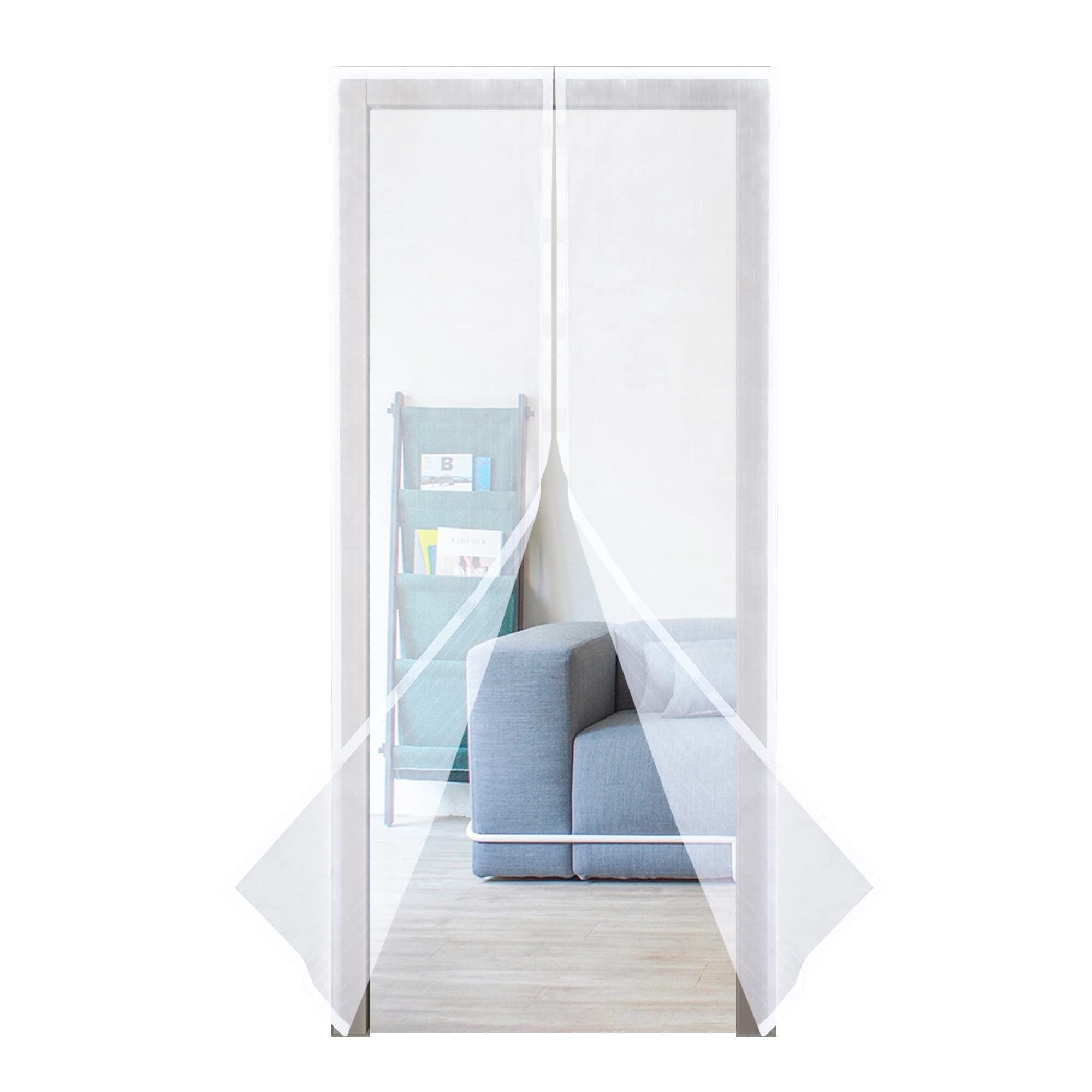 WYZworks Magnetic Hands-Free Mesh 83" x 39 inches  Heavy Duty Screen Door Curtain â€“ Mosquito Net for Home Door, Hands Free Magnetic Seal from Top to Bottom - Fresh Air Inside, Bugs Out â€“ White