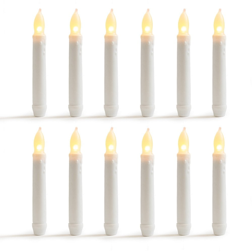 WYZworks Set of 12 Warm White Flameless LED Taper Candles Mini Battery