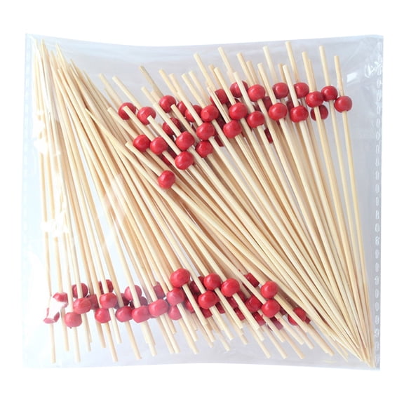 WYanRUI Decorative Wooden Picks with Round Ball & Red Fruit Topper, Disposable Appetizer Skewer Sticks for Holiday Wedding Bar Party Food Drink Garnish