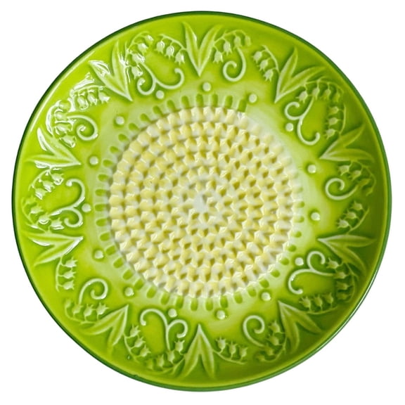 WYanRUI Embossed Ceramic Garlic Grater Plate, Multifunctional Handheld Ginger Spice Fruit Grinder Dishwasher Safe Kitchen Prep Tool for Home Cooking Picnic,15.5x4.5x15.5cm,Green