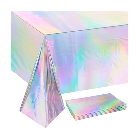 WYanRUI Holographic Iridescent Disposable Rectangle Table Cover, Shimmer Plastic Tablecloth for Birthday Holiday Picnic Indoor Outdoor Party Dining Decor Supplies