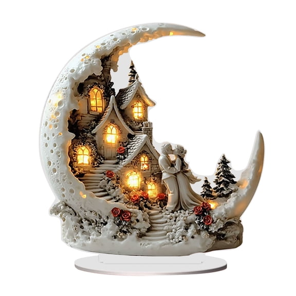 WYanRUI Rabbit on Moon 2D Acrylic Desktop Decor - Easter & Valentine’s Day Festival Accessory, Cute Celestial Figurine for Shelf,White - 20cmx20cm