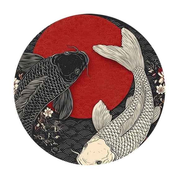 WYanRUI Round Printed Drink Coasters, Fantasy Dragon Koi Fish Pattern Absorbent Cup Mats for Coffee Tea Mugs Home Office Dining Table Decor Protection,10CM,RED