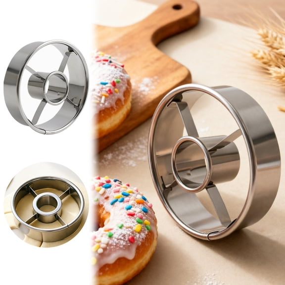 WYanRUI Stainless Steel Donut Cutter Ring Mold, Dual Circle Dough Cutting Tool for Homemade Doughnut Cookie Pastry Fondant DIY Baking Kitchen Gadget,4cmX4cm,Silver