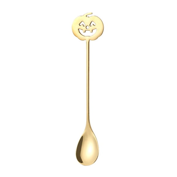 WYanRUI Stainless Steel Pumpkin Head Coffee Stirring Spoon, Halloween Themed Long Handle Dessert Mixing Spoon for Latte Cocktail Tea Household Tableware Decor,15x3.3x1.9cm