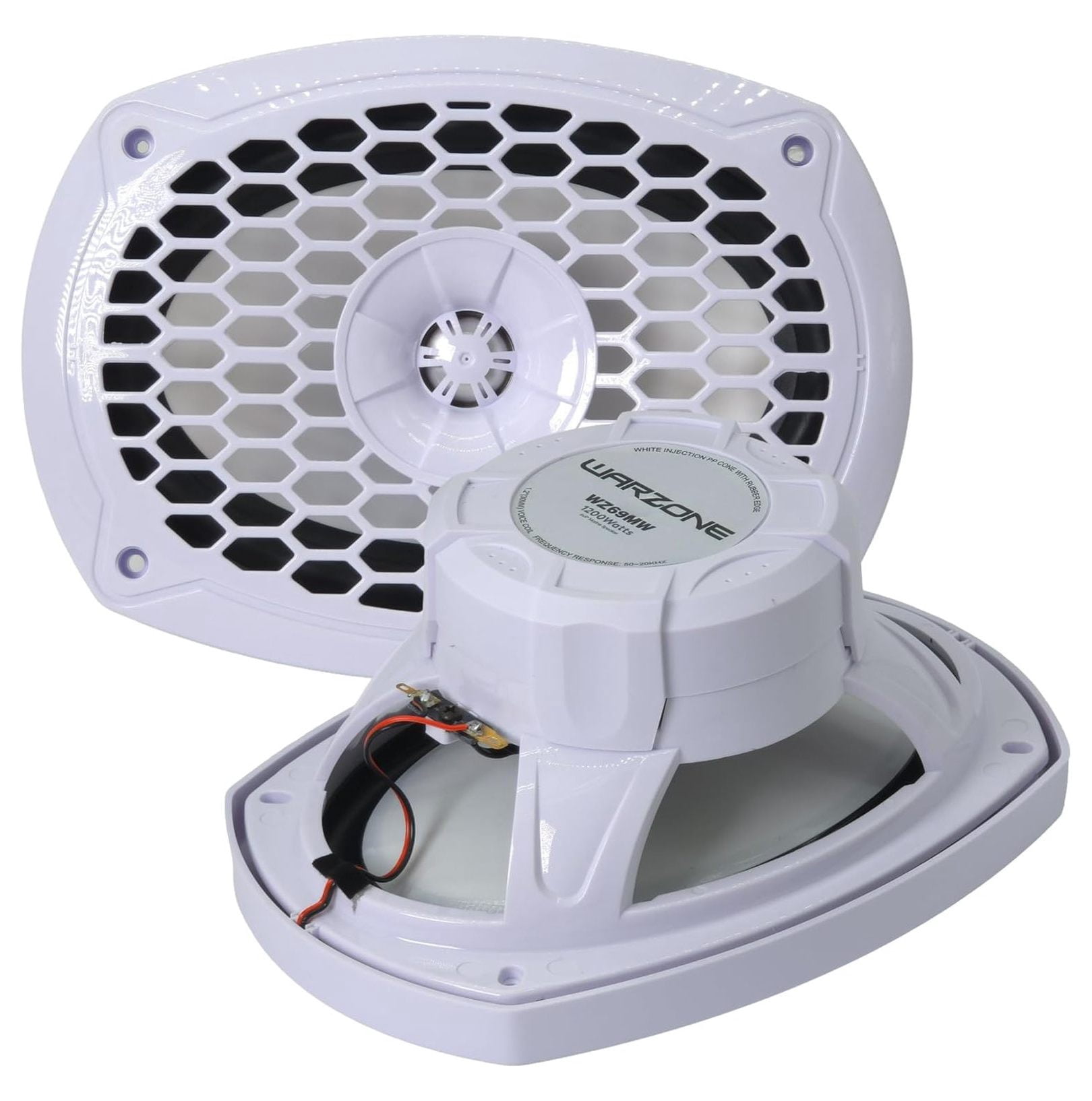 WZ69MW 6x9-Inch 2-Way Marine Speaker, 1200W Max, 4 Ohms, 20oz Magnet, White Injection Cone with Rubber Edge for Boats and Outdoor Audio (2 Speakers)