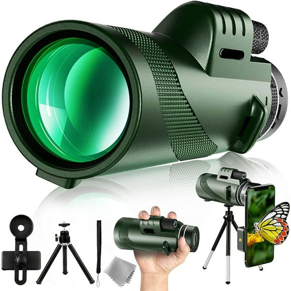 WZCPCV 80x100 Monocular Telescope,High Powered Zoom Monocular Telescope with Phone Holder & Tripod,Adults Low Night Vision Monocular,Green