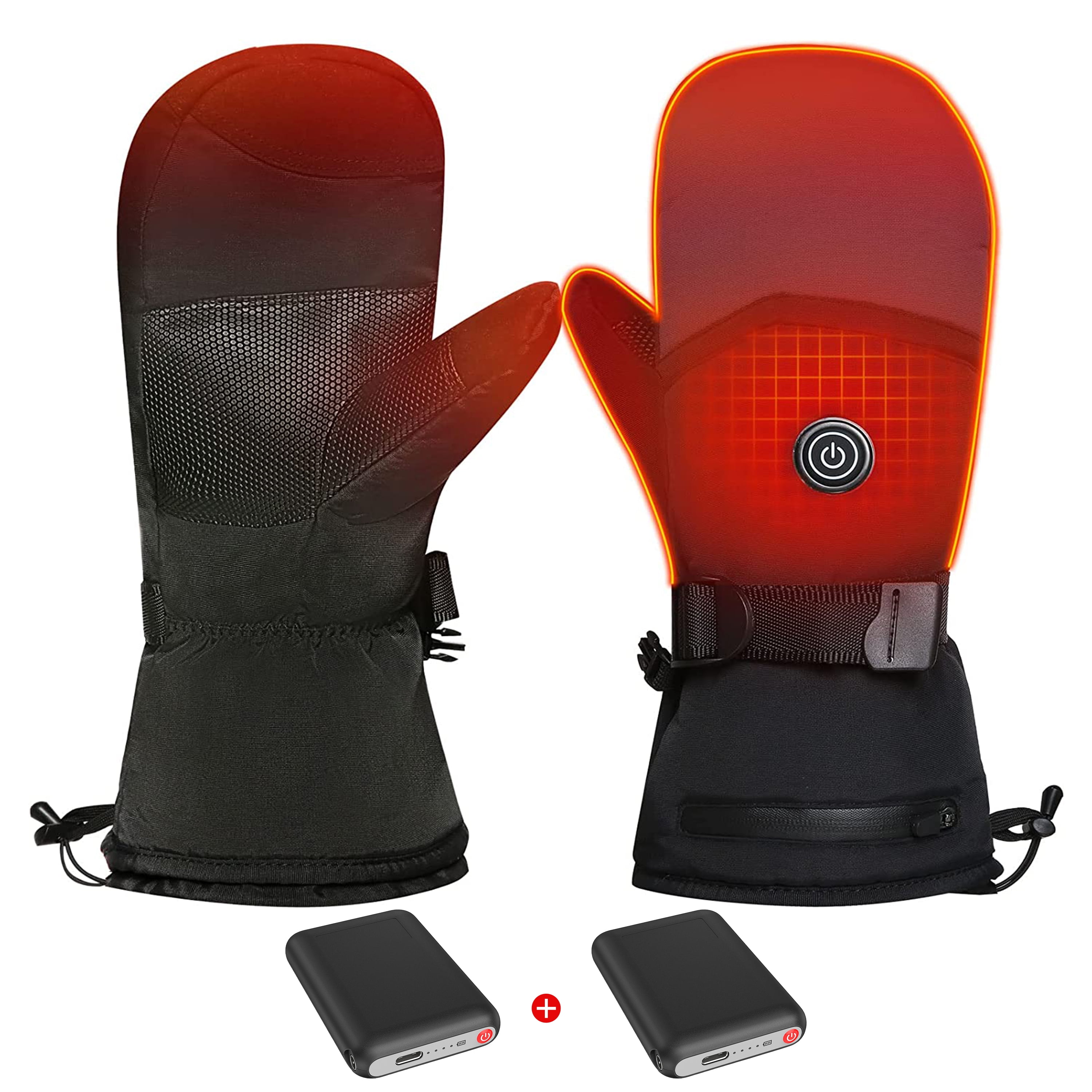 WZCPCV Electric Heated Gloves,Waterproof Heated Mittens for Men Women,Ski Gloves with 3 Heated Level,Touchscreen Gloves,Professional Ski Gear Snow Gear,Black