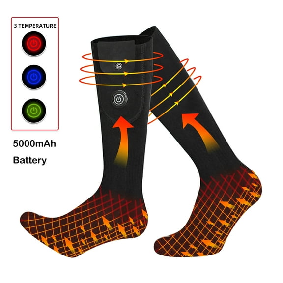 WZCPCV Heated Socks for Men Women, 5000mAh Rechargeable Heated Socks, Temperature Control Foot Warmer for Skiing Camping Running Cycling, Black
