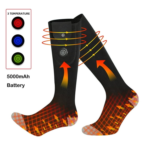 WZCPCV Heated Socks for Men Women, 5000mAh Rechargeable Heated Socks, Temperature Control Foot Warmer for Skiing Camping Running Cycling,Gray