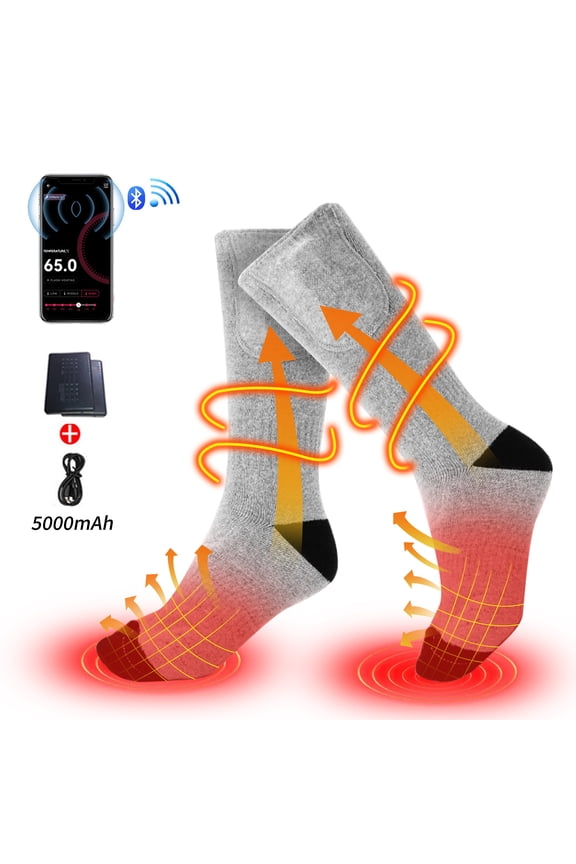 Rechargeable Electric Heated Socks with APP Control 5000mAh Rechargeable Heated Socks for Men WomenBattery Heated Socks for Skiing Camping Running Cycling,Gary