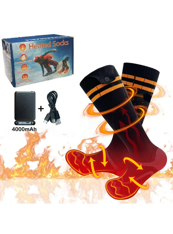 Rechargeable Electric Heated Socks for Men Women with Temperature Control,Foot Warmer Rechargeable Heat Socks 4000mAh,Cotton Casual Sports Socks for Outdoors,Electric Heat Socks for Winter
