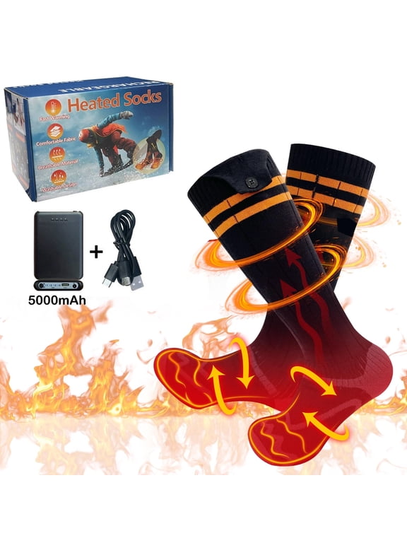 Rechargeable Electric Heated Socks for Men Women with Temperature Control,Foot Warmer Rechargeable Heat Socks 5000mAh,Cotton Casual Sports Socks for Outdoors,Electric Heat Socks for Winter